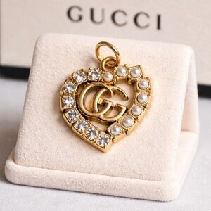 Luxury Gucci stamped Gold Heart Pendant charm/ zipper pull with Crystals